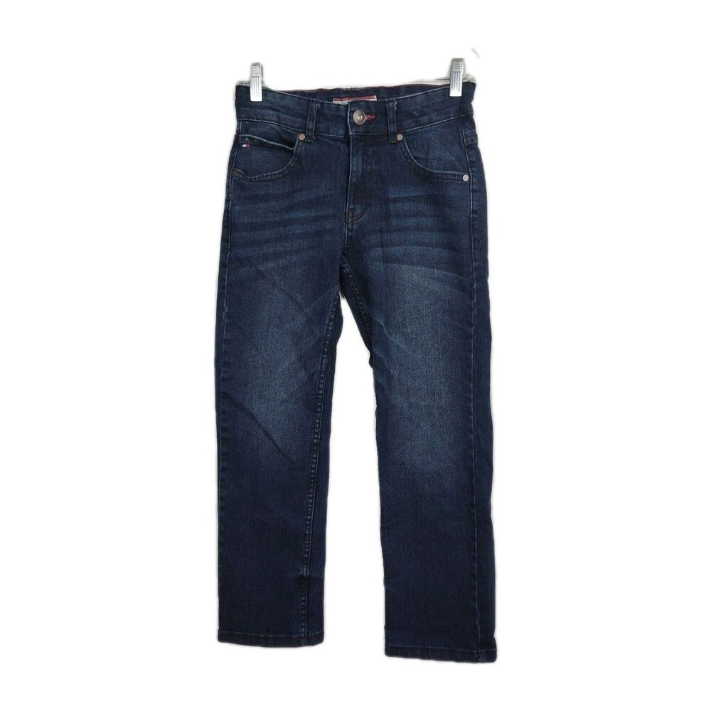 Tommy‎ Hilfiger Straight Leg Jeans Boys Sz 8 Dark Wash Blue Adjustible Waistband